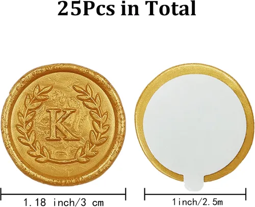 Vista 2 de 25 calcomanías adhesivas de cera con letra K doradas, hechas a mano, sin necesidad de sellar, rasgar y usar calcomanías de cera para invitaciones