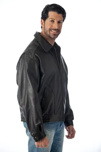 Vista 5 de REED Chaqueta de cuero All American Bomber para hombre, fabricada en EE. UU