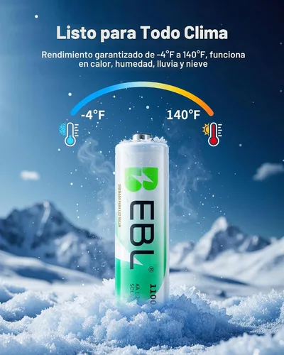 Vista 8 de EBL Baterías recargables AA, 1.2 V 1100 mAh de alta capacidad AA para luces solares de jardín (paquete de 8)