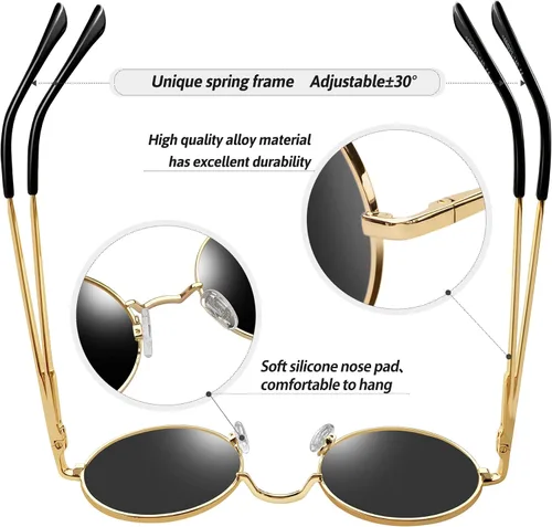Vista 47 de KANASTAL Gafas de sol redondas polarizadas para mujeres y hombres, estilo hippie con protección UV400