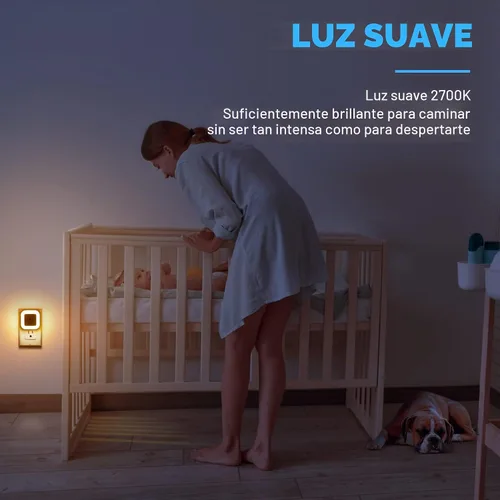 Vista 2 de Luz nocturna LED enchufable con sensor de atardecer a amanecer para dormitorio, baño, cocina, pasillo, escaleras, blanco cálido, paquete de 6