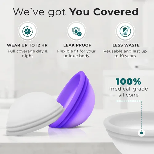 Vista 2 de Disco menstrual reutilizable – Juego de 2 discos de período suaves para mujer – Copa menstrual de silicona de grado médico flexible, a prueba