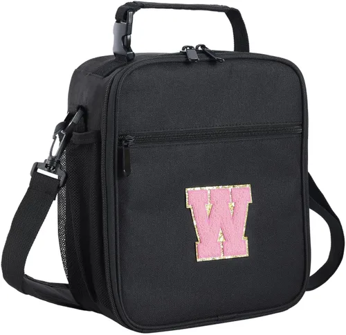 Vista 82 de ELEFOCUS Lonchera aislada con inicial para mujeres y hombres, bolsa de almuerzo personalizada con monograma con correa de hombro ajustable