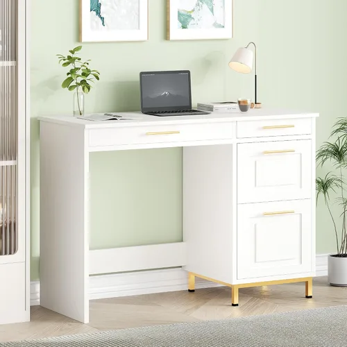 Vista 8 de 4 EVER WINNER Escritorio negro con cajones, escritorio de 43 pulgadas con archivador de almacenamiento y mango dorado, escritorio de oficina en casa