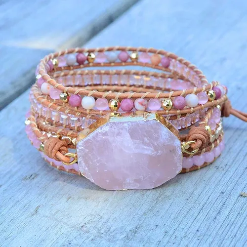 Vista 26 de ZOSOJONA - Pulseras bohemias hechas a mano de piedra natural, que dan vuelta, con cuentas de cristal de turquesa