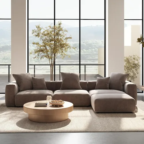 Vista 29 de Sofá seccional modular en forma de nube, sofá en L con otomano, sofá cama de 260 cm de tamaño grande, sofás cama de corduroy para sala de estar