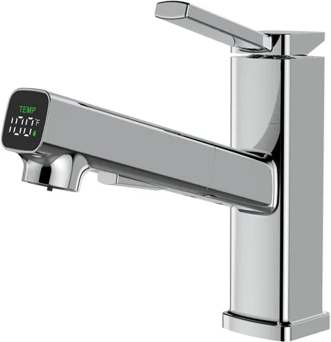 Vista 13 de MIAOHUI Grifo de baño extraíble de un solo agujero, 3 modos de pulverización de una sola manija para fregadero de 1 agujero, grifo de lavabo de baño