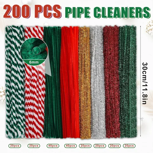 Vista 2 de 200 piezas de limpiadores de tuberías artesanales con purpurina de Navidad Navidad -200 piezas