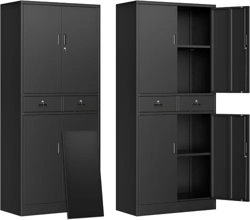 Vista 51 de BESFUR Armarios de almacenamiento de metal con estantes y puertas, armario de almacenamiento con cerradura de 36" de altura para oficina en casa