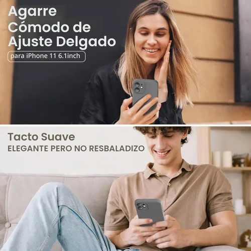 Vista 2 de Vooii Funda compatible con iPhone 11, silicona líquida mejorada con bordes planos, protección de cámara, forro de microfibra antiarañazos suave Gris