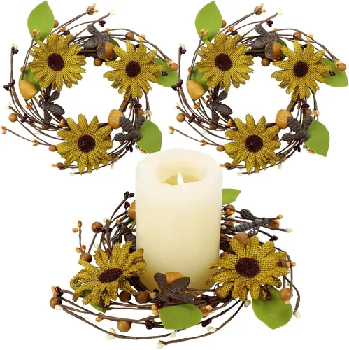 Vista 8 de Paquete de 2 anillos pequeños para velas para el día de Acción de Gracias, corona de velas de otoño de 6 pulgadas con hojas artificiales