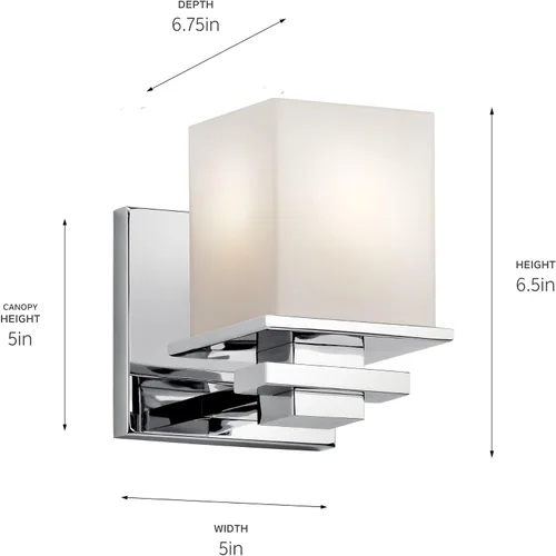 Vista 2 de Kichler Tully - Aplique de pared de 6.5 pulgadas, 1 luz con carcasa de cristal de ópalo grabado satinado cromado