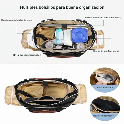 Vista 2 de LOVEVOOK Bolsa para extractor de leche, juego de 3 piezas, bolsa de trabajo para mamá que amamanta con bolsillo para computadora portátil de 15 Negro