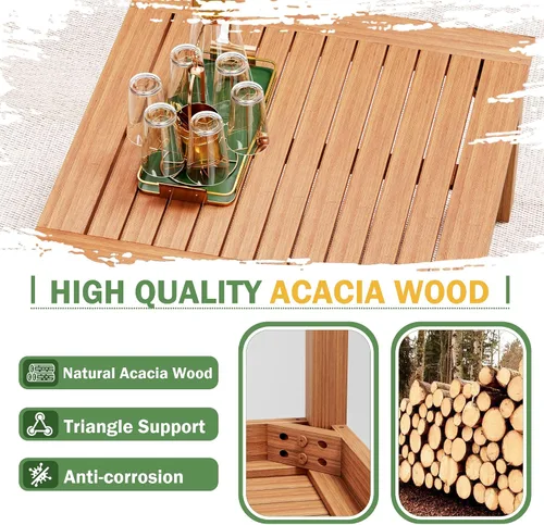 Vista 8 de Devoko - 4 sofás de madera de acacia pequeños para patio, 54 pulgadas de largo x 54 pulgadas de ancho