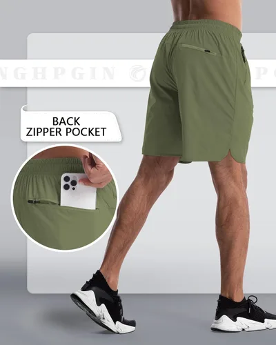 Vista 2 de CANGHPGIN Paquete de 2 pantalones cortos deportivos de entrenamiento para hombre, entrepierna de 7 pulgadas, pantalones cortos de senderismo