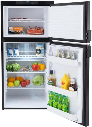 Vista 2 de Refrigerador RecPro RV 6.3 pies cúbicos de gas y eléctrico Acabado negro o acero inoxidable 110V / 12V / Gas propano (Acabado negro)