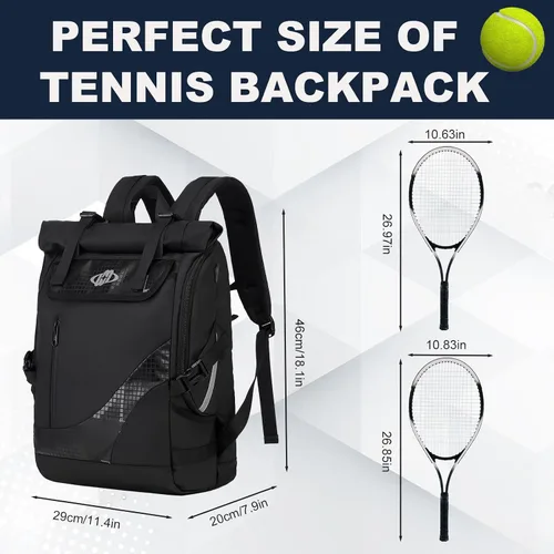 Vista 3 de UMGG - Mochila de tenis para mujeres y hombres con capacidad para 2 raquetas con compartimento para zapatos, mochila grande de pickleball