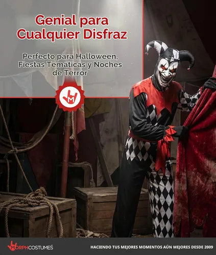 Vista 6 de Morph, Disfraz de bufón para hombre, traje de bufón, disfraces de Halloween
