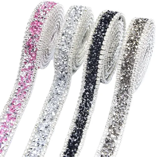 Vista 3 de Apliques de diamantes de imitación de cristal de 1 yarda, cinta de diamantes de imitación brillante, rollo cosido o caliente para vestidos