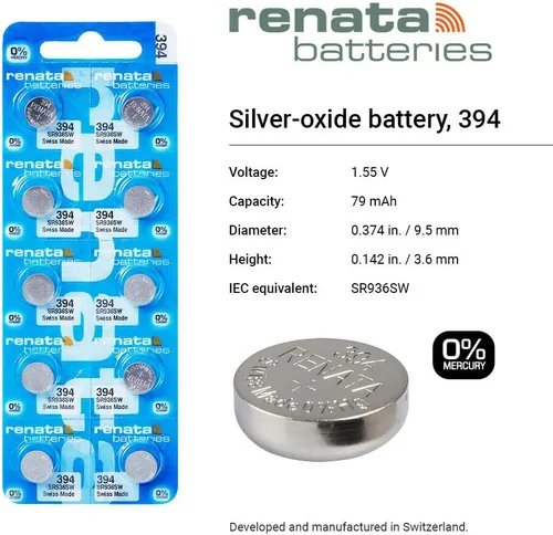 Vista 8 de Renata 394 SR936SW Baterías – 1.55 V Óxido de Plata 394 Batería de reloj (2 unidades)