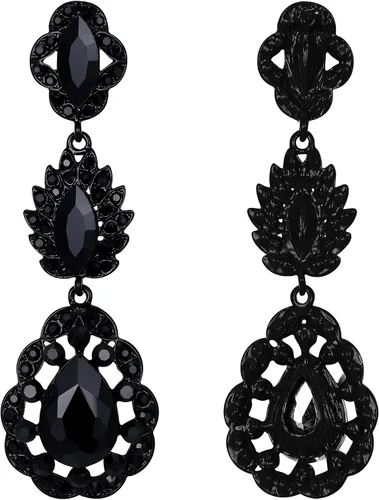 Vista 4 de EVER FAITH Joyería de boda para novia, aretes colgantes de lágrima de cristal austriaco Art Deco de hoja de marquesa para baile de graduación