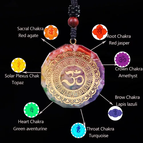 Vista 5 de Colgante de orgonita con símbolo Om collar luminoso collar de energía curativa de chakras joyería de meditación de 138 pulgadas Cristal ágata