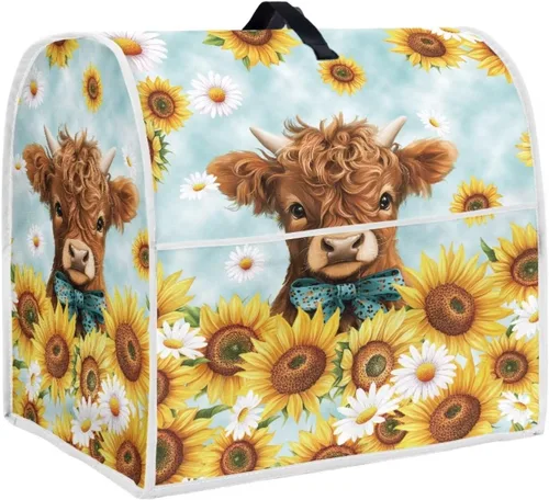 Vista 29 de UNICEU Protector de cubierta de batidora de soporte de cocina con estampado retro de mariposa de girasol, con mango superior, cubierta de polvo