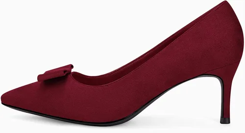 Vista 4 de Coutgo Zapatos de vestir de tacón de gatito para mujer, zapatos de vestir para boda, puntera cerrada, tacón de lazo sexy, zapatos de trabajo