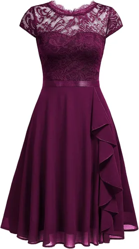 Vista 5 de MISSMAY Vestido de fiesta formal de gasa con volantes y encaje vintage para mujer