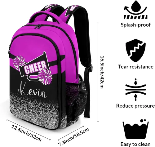 Vista 7 de XOZOTY Mochila de animadora púrpura claro personalizada con nombre para hombres y mujeres, bolso de hombro para computadora portátil, bolsa