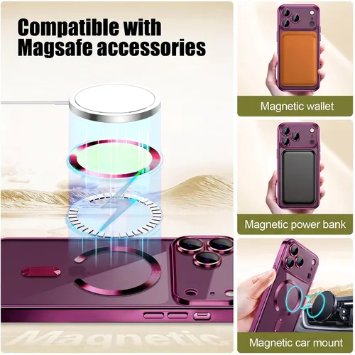 Vista 4 de Misscase Funda magnética transparente para iPhone 18 Pro con protector de pantalla de privacidad, protector de lente de cámara, funda magnética Rojo