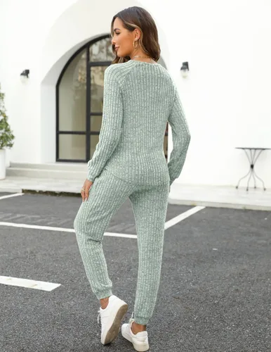 Vista 27 de Wiholl - Conjuntos de dos piezas para mujer: ropa cómoda con sudadera abotonada y pantalones deportivos con bolsillos