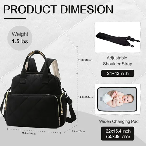 Vista 6 de Mochila grande para pañales con cambiador, pañales de viaje 6 en 1, bolsa de bebé para mamá, bolsa de hospital para mujeres, bolsa de maternidad