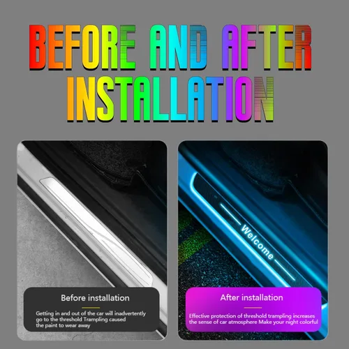 Vista 4 de Luces LED para umbral de puerta de auto, luces de bienvenida personalizables para puerta de auto, regalos de cumpleaños y día de Navidad para Negro