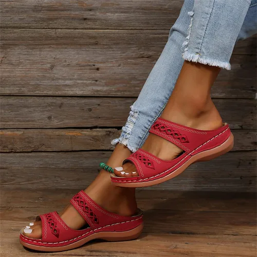 Vista 80 de Ladmiple Sandalias ortopédicas florales de moda 2023 con soporte de arco, zapatillas romanas casuales con puntera abierta