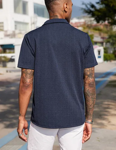 Vista 4 de COOFANDY Camisa de manga corta con botones para hombre, cuello cubano, casual, para campamento y verano