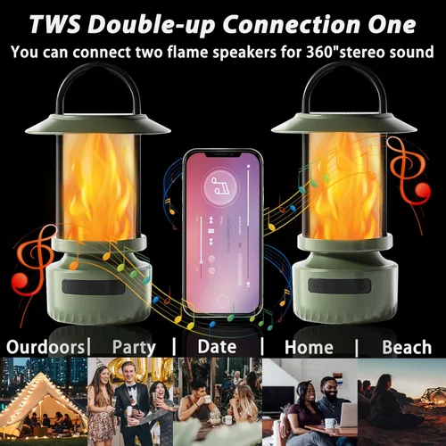 Vista 4 de Swingers Altavoces Bluetooth para exteriores con llama parpadeante, luces de altavoz Bluetooth portátiles impermeables, altavoz al aire libre