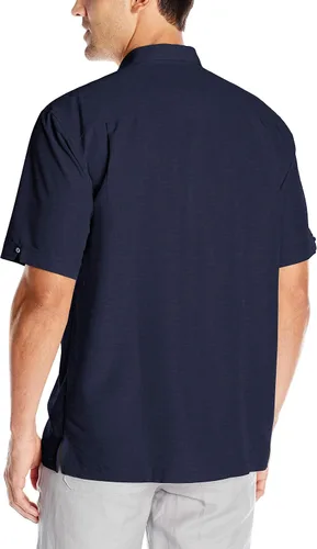Vista 2 de Cubavera - Camisa de manga corta con estampado de pata de gallo con paneles insertados, para hombre, Azul, 4XL alto