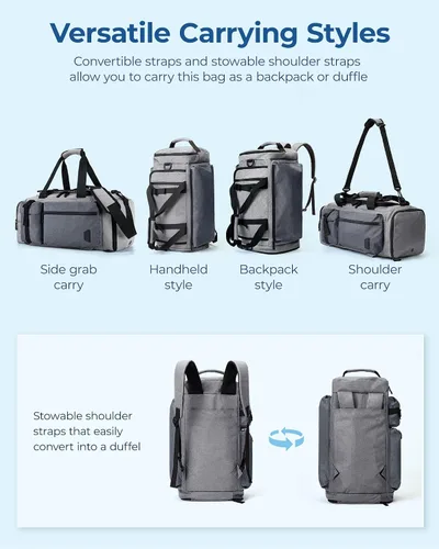 Vista 3 de BAGSMART Bolsa de gimnasio para hombres, bolsas de lona deportivas para viajes, bolsa de fin de semana con compartimento para zapatos y laptop