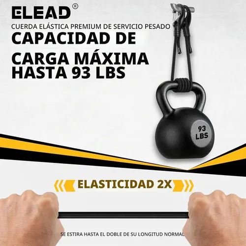 Vista 5 de Rollo de cuerda elástica con 40 ganchos ajustables, cuerdas elásticas resistentes de 1/3 pulgadas x 65 pies, cuerda elástica negra de grado marino