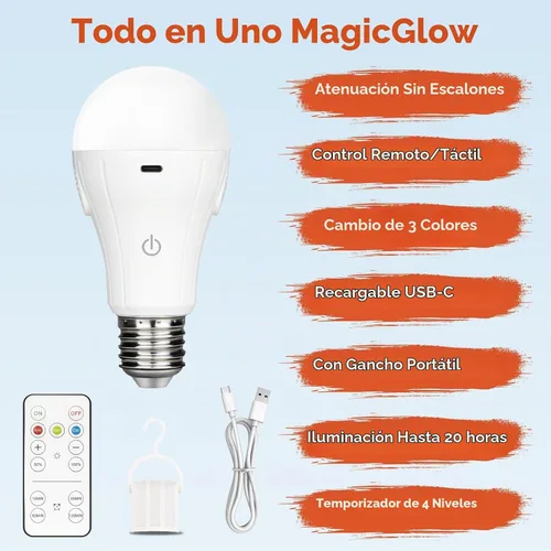 Vista 2 de Neporal MagicGlow - Bombillas recargables con control remoto, funciona con pilas, no necesita tomacorriente, alimentadas por USB, regulables