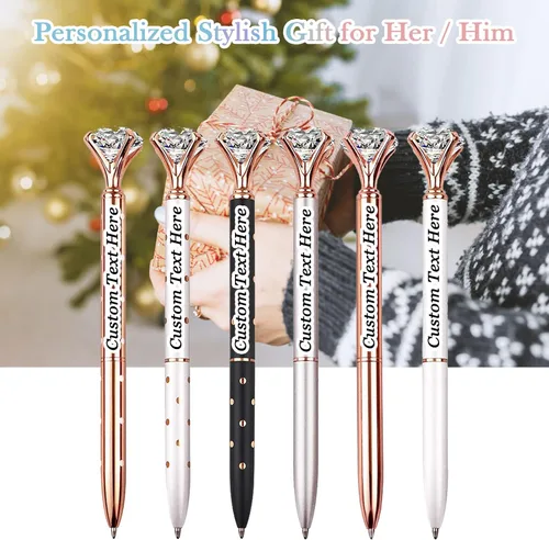 Vista 5 de 10 bolígrafos personalizados a granel con diamante, recuerdos de boda, recuerdos grabados con nombre, logotipo, texto para negocios, fiestas