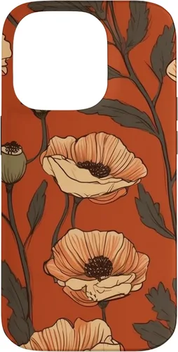 Vista 17 de iPhone 16 Floral Pattern Poppies Terracotta Poppy Flower Case