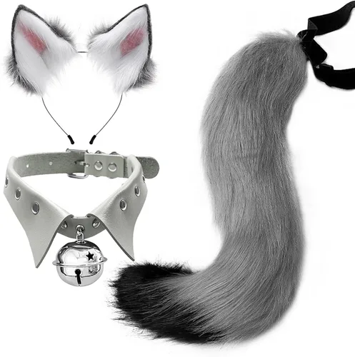 Vista 4 de Conjunto de cola y guantes de orejas de lobo, disfraz de orejas de lobo con clip de cola de foox, disfraz de lobo, disfraz de lobo, disfraz