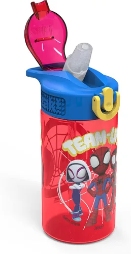 Vista 8 de Zak Designs Marvel Spider Man - Botella de agua para niños con cubierta de boquilla y aro de transporte, hecha de plástico duradero, diseño