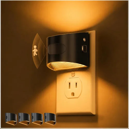 Vista 19 de L LOHAS LED Las luces nocturnas se enchufan a la pared, luz nocturna Negro dorado