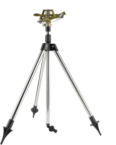 Vista 8 de Aspersor automático de impacto en base de trípode, rociador de césped giratorio de 360 grados, sistema de riego de jardín ajustable de acero