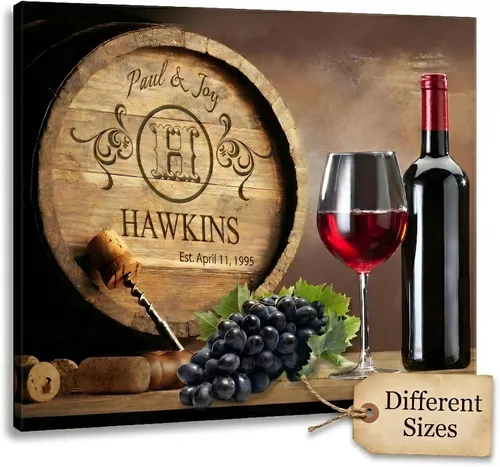 Vista 8 de MuralMax Lienzo decorativo personalizado para pared, diseño de barril de vino del valle de Napa, regalos para padres, abuelos, recién casados