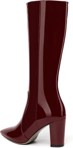 Vista 119 de AMBELIGHT Botas altas hasta la rodilla con cremallera y puntera puntiaguda para mujer, de patente sólida, tacón alto, 3.3 pulgadas