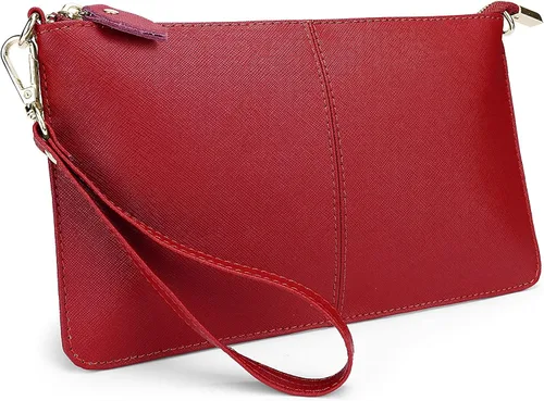 Vista 12 de YALUXE Women's Genuine Leather Wristlet Handbags Purses Clutch Wallet Bag 1- Correa de cuero blanco